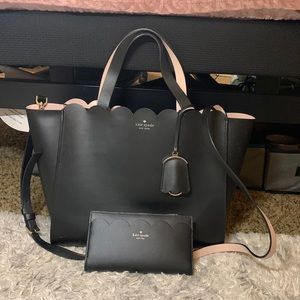 Kate Spade Black Scalloped Bag & Matching Wallet